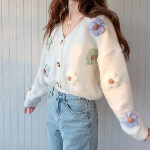 Cider Cream Floral Knit Cardigan